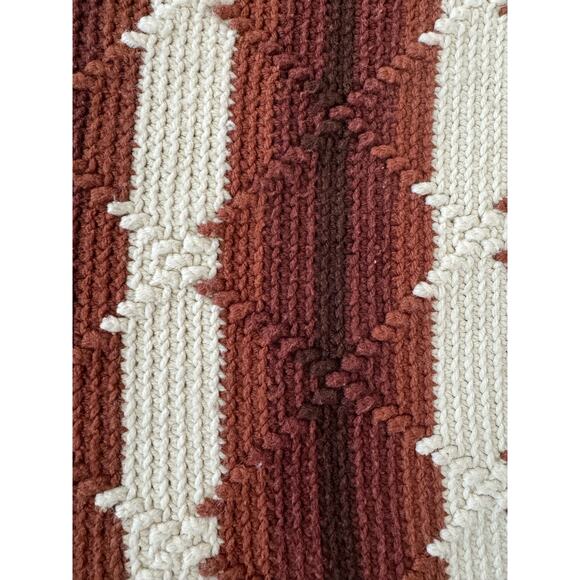 Knit blanket with fringe shades of brown, black and cream 72"x46" - Picture 10 of 11